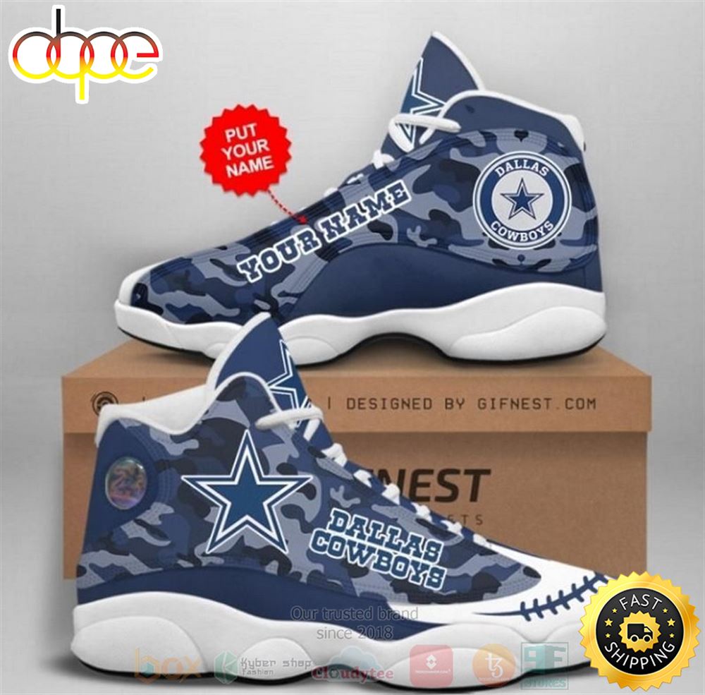 Personalized Dallas Cowboys Nfl Team Custom Blue Camo Air Jordan 13 Shoes T9wu9o