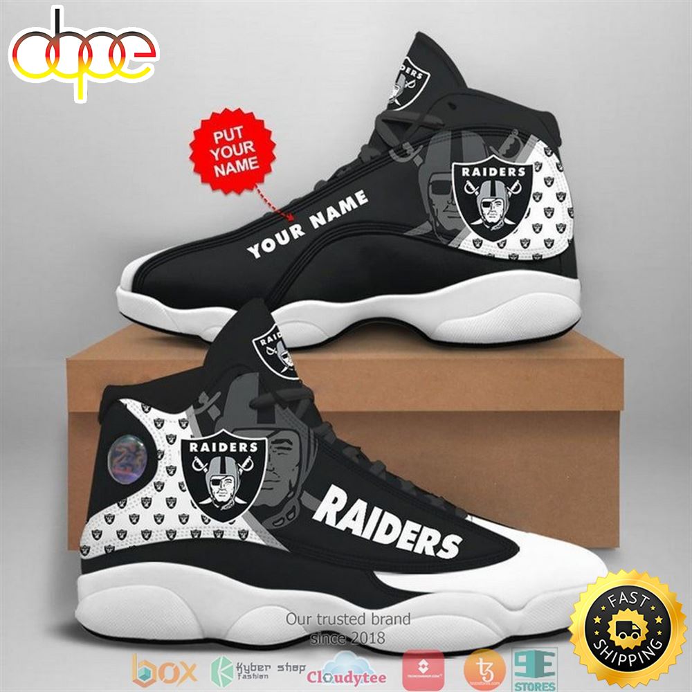 Personalized Las Vegas Raiders Nfl Fan Big Logo Air Jordan 13 Sneaker Shoes V9nsxk