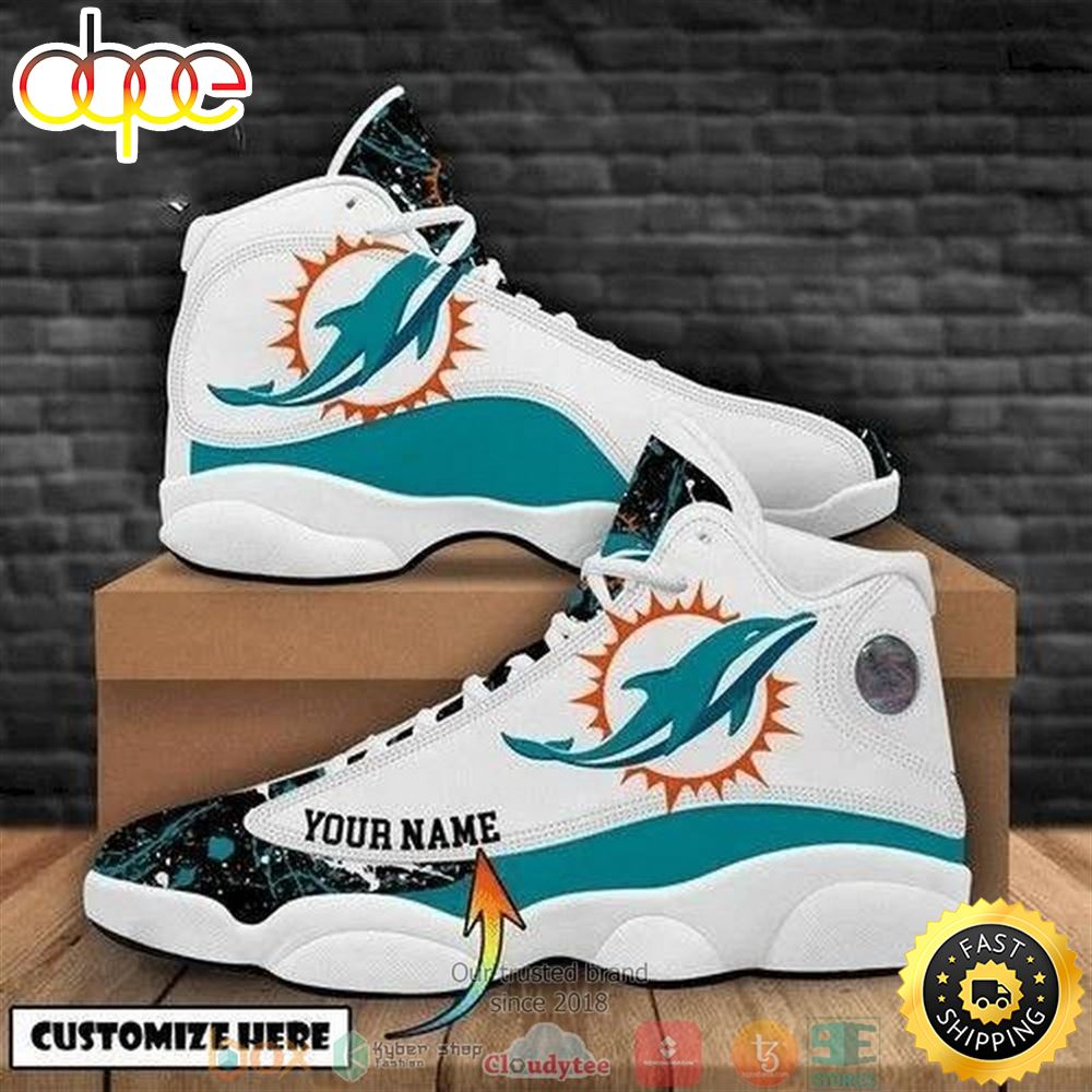 Personalized Miami Dolphins Nfl Football Team Big Logo 34 Gift Air Jordan 13 Sneaker Shoes Uc5ejw