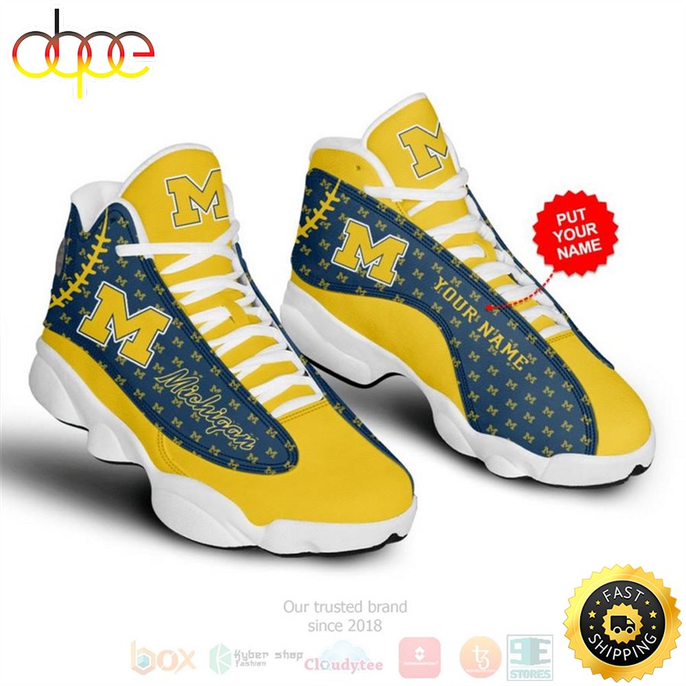 Personalized Michigan Wolverines Nfl Custom Air Jordan 13 Shoes A1dqhw