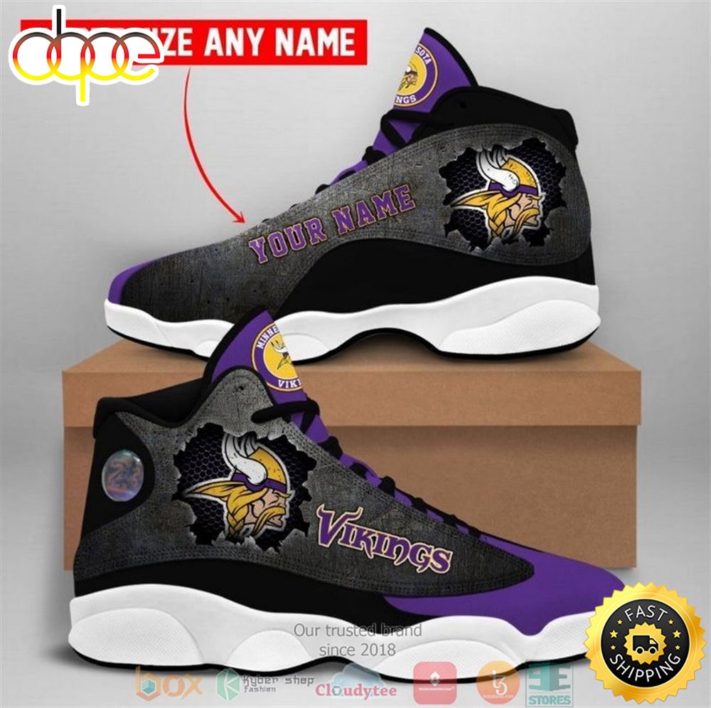 Personalized Minnesota Vikings Nfl Big Logo Football Team 4 Air Jordan 13 Sneaker Shoes Unybne