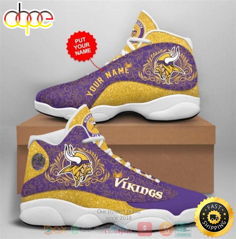 Personalized Minnesota Vikings Nfl Mandala Football Team Custom Air Jordan 13 Shoes Pcz6pw