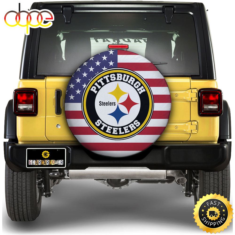 Pittsburgh Steelers Spare Tire Covers Custom US Flag Style Cenwai