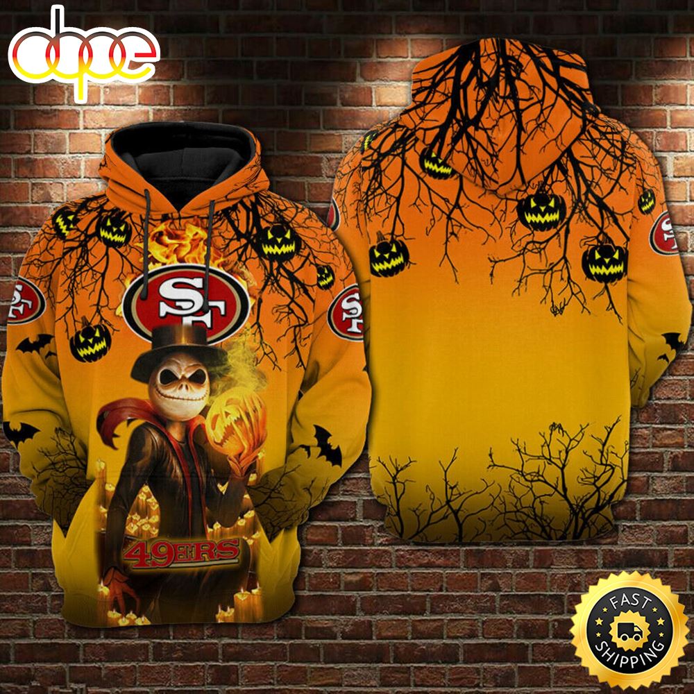 San Francisco 49Ers Nfl Jack Skellington Halloween 3D All Over Print Pullover And Zip Up Hoodie Football Team Apparel Dingeas Kj4qoa