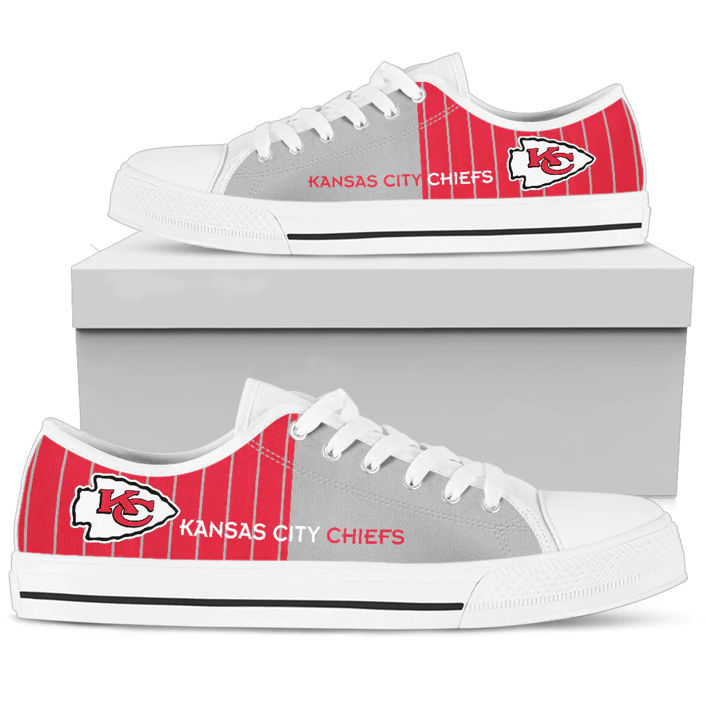 Simple Design Vertical Stripes Kansas City Chiefs Low Top White Shoes Bkf7gy