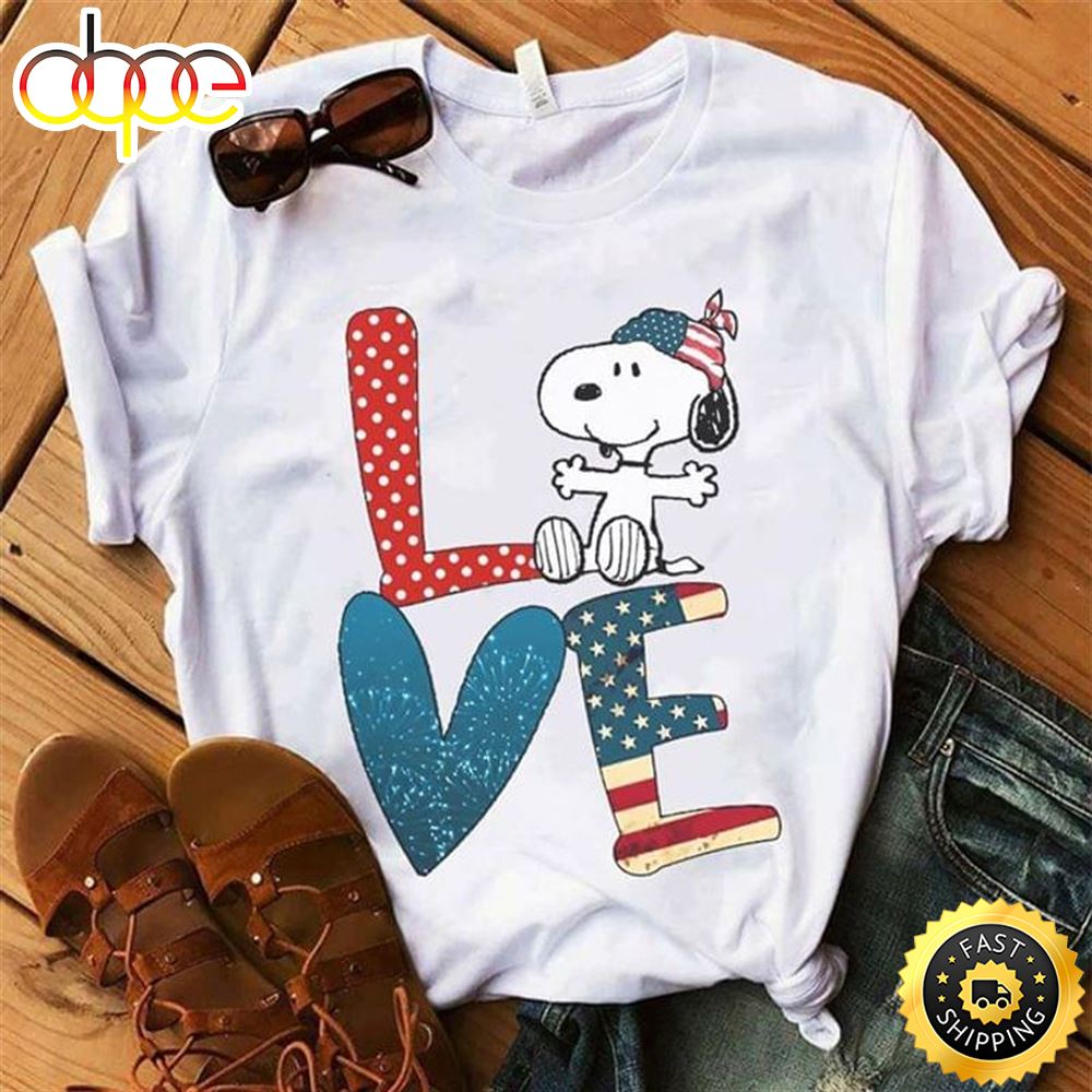 Snoopy American Flag Love Independence Day T Shirt Men B7xicd