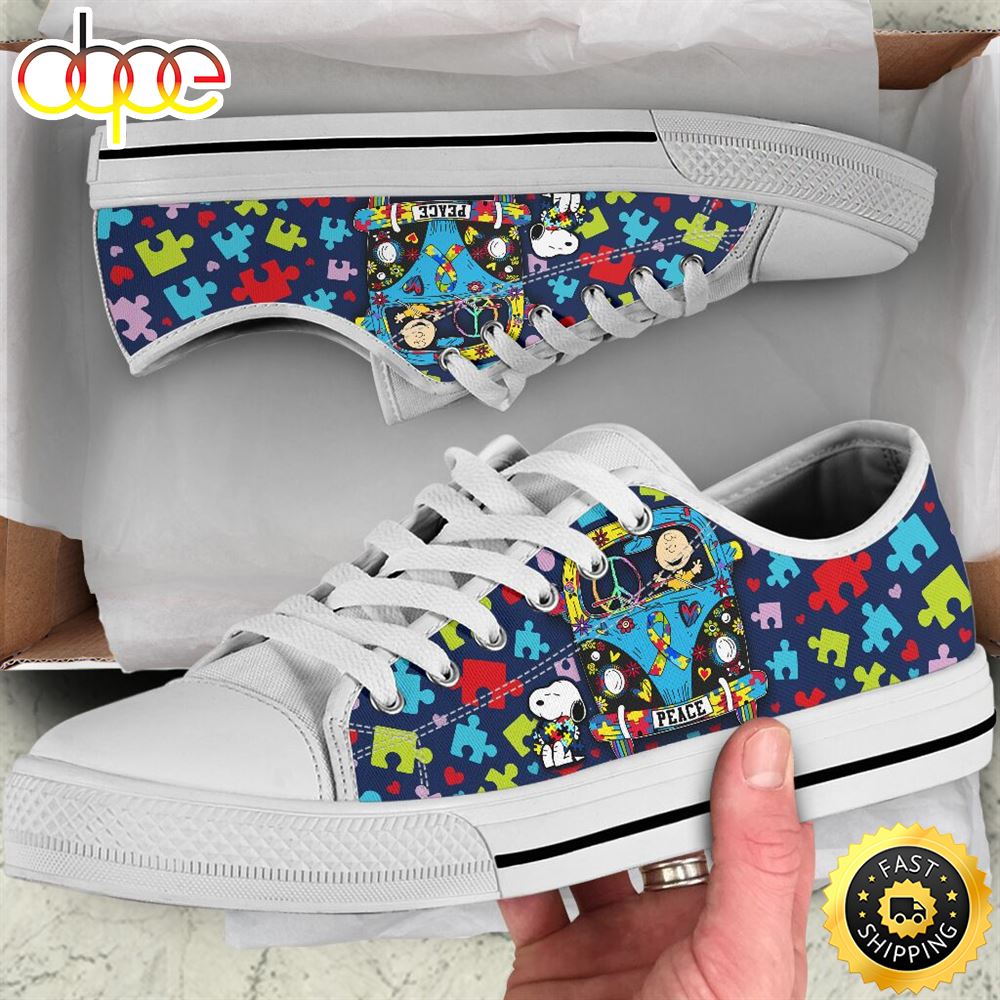 Snoopy And Charlie Brown Peace Love Autism Low Top Shoes Vdcwwl