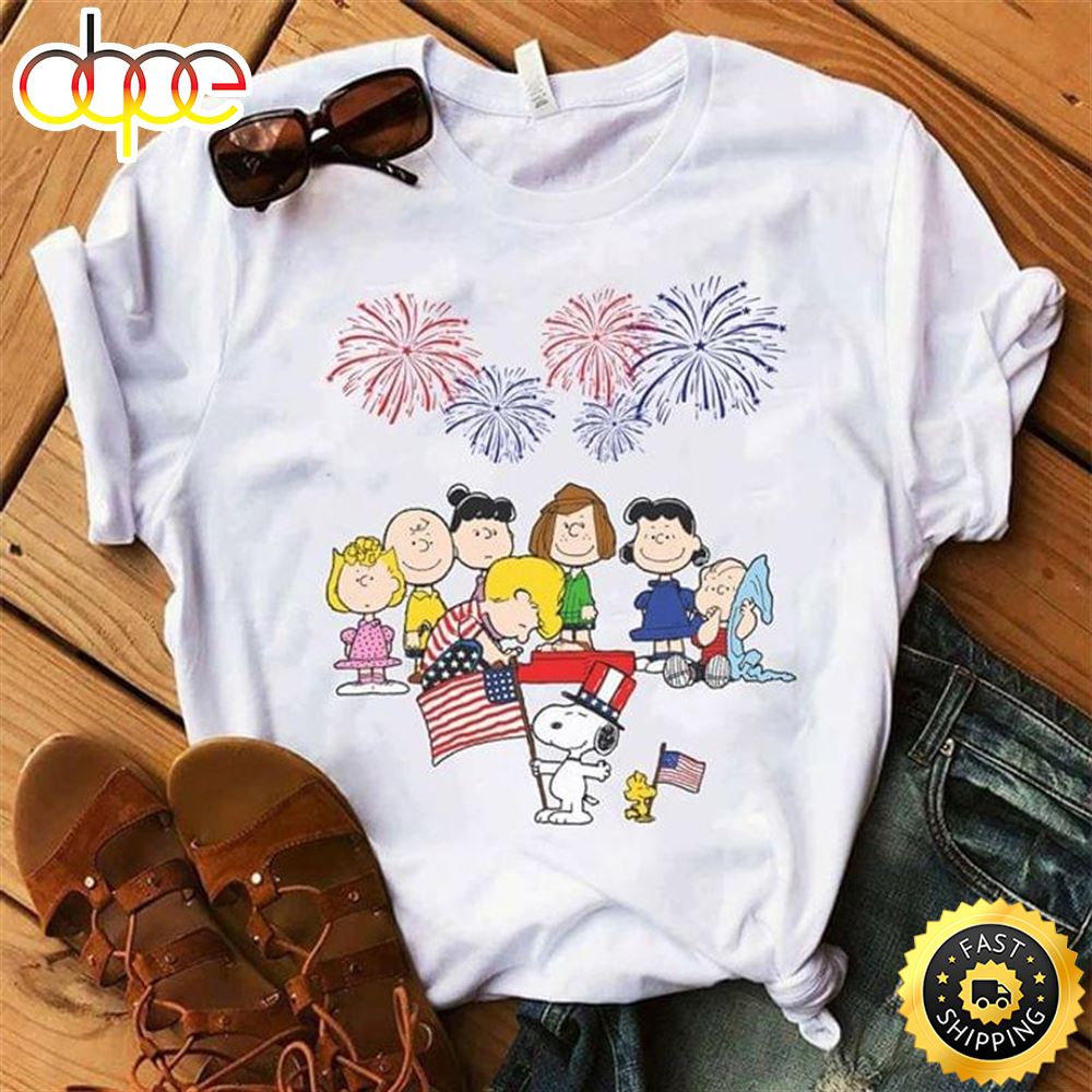 Snoopy And Friends Happy Independence Day 4th Of July White T Shirt Wxlazh