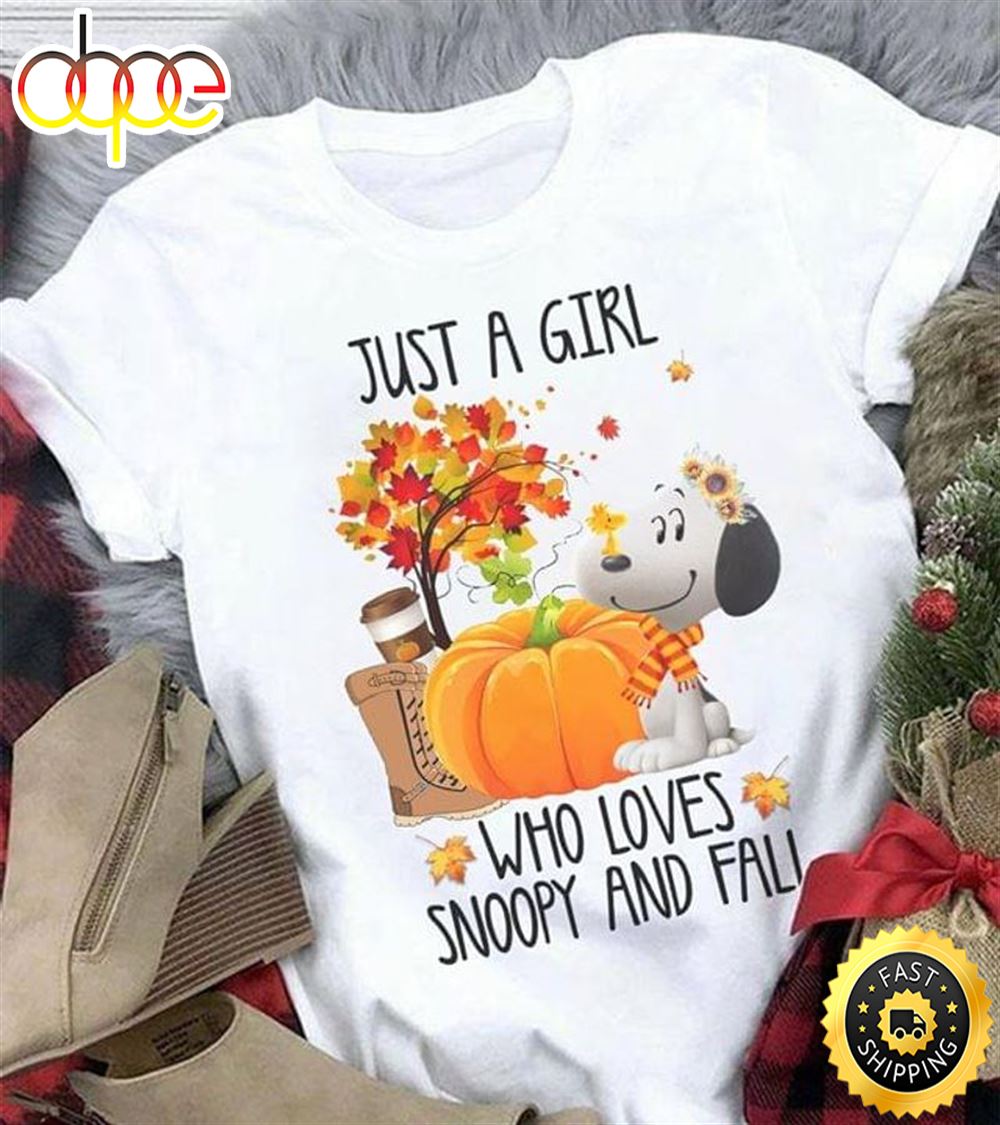 Snoopy And Friends Just A Girl Who Loves Snoopy And Fall White T Shirt Kjpsuh
