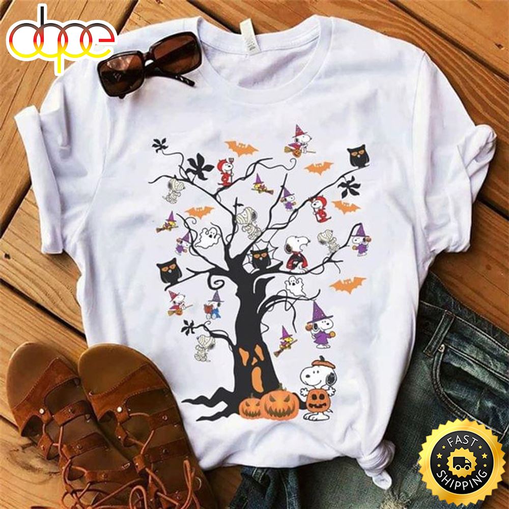 Snoopy And Friends Shirt Snoopy Tree Happy Halloween Gift White T Shirt Yr05ix