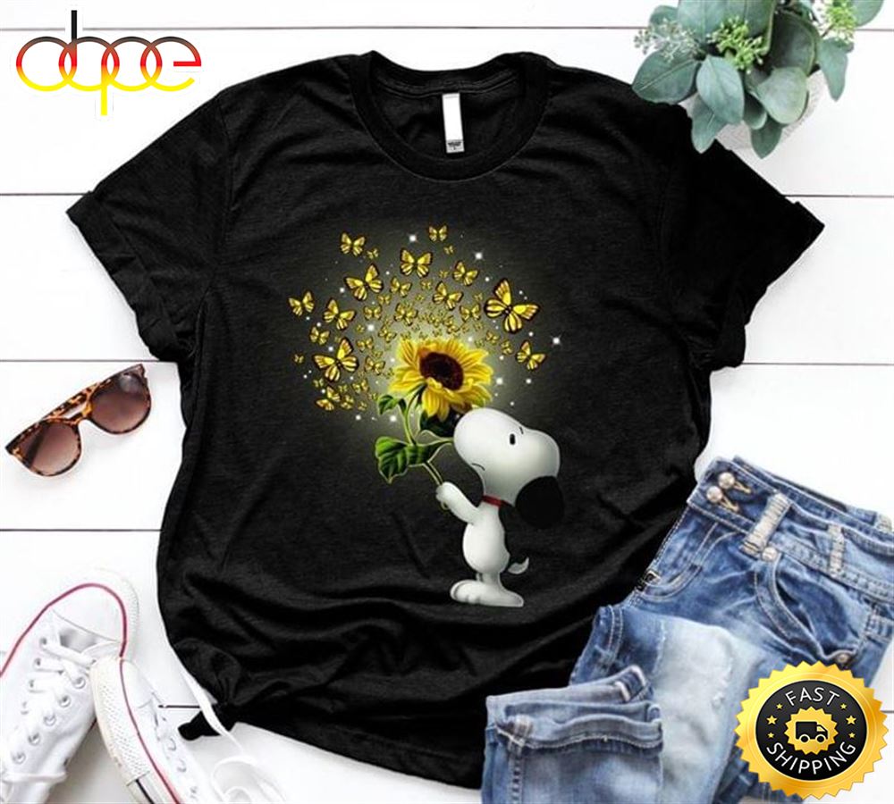 Snoopy And Sunflower Black T Shirt Awis60