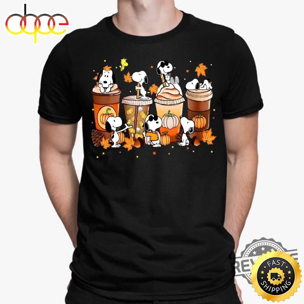 Snoopy Autumn Expresso Coffee Cup Thanksgiving Shirt Q0bku1
