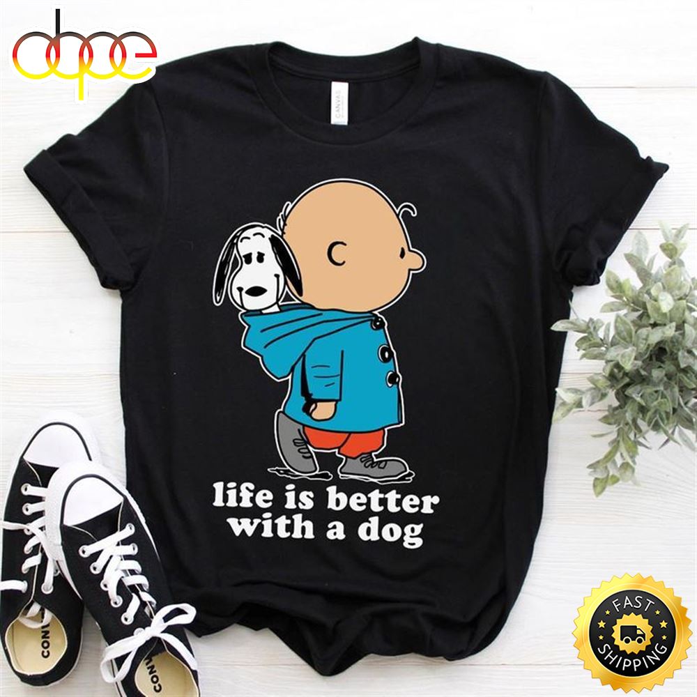 Snoopy Charlie Brown Life Is Better With A Dog T Shirt Black Ouucp5