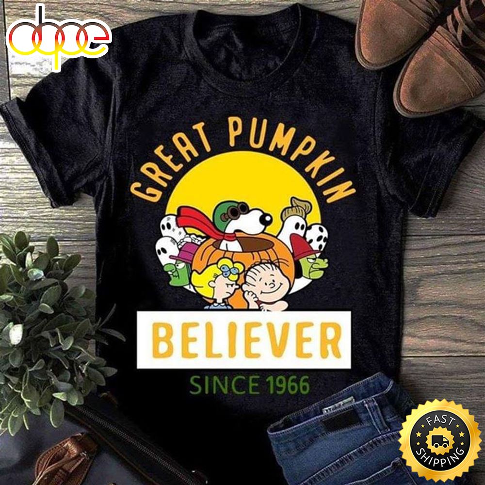 Snoopy Lover Great Pumpkin Believer Since 1966 Black T Shirt Gp3ilx