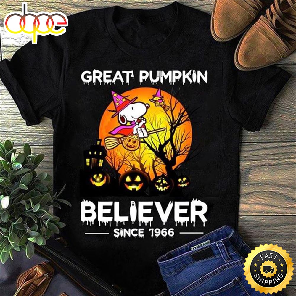 Snoopy Lovers Great Pumpkin Believer Since 1966 Halloween Gift Black T Shirt Hdb84w
