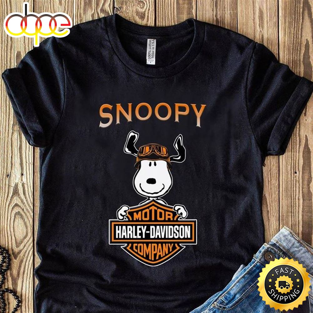 Snoopy Motor Harley Davidson Company T Shirt Black P8txss
