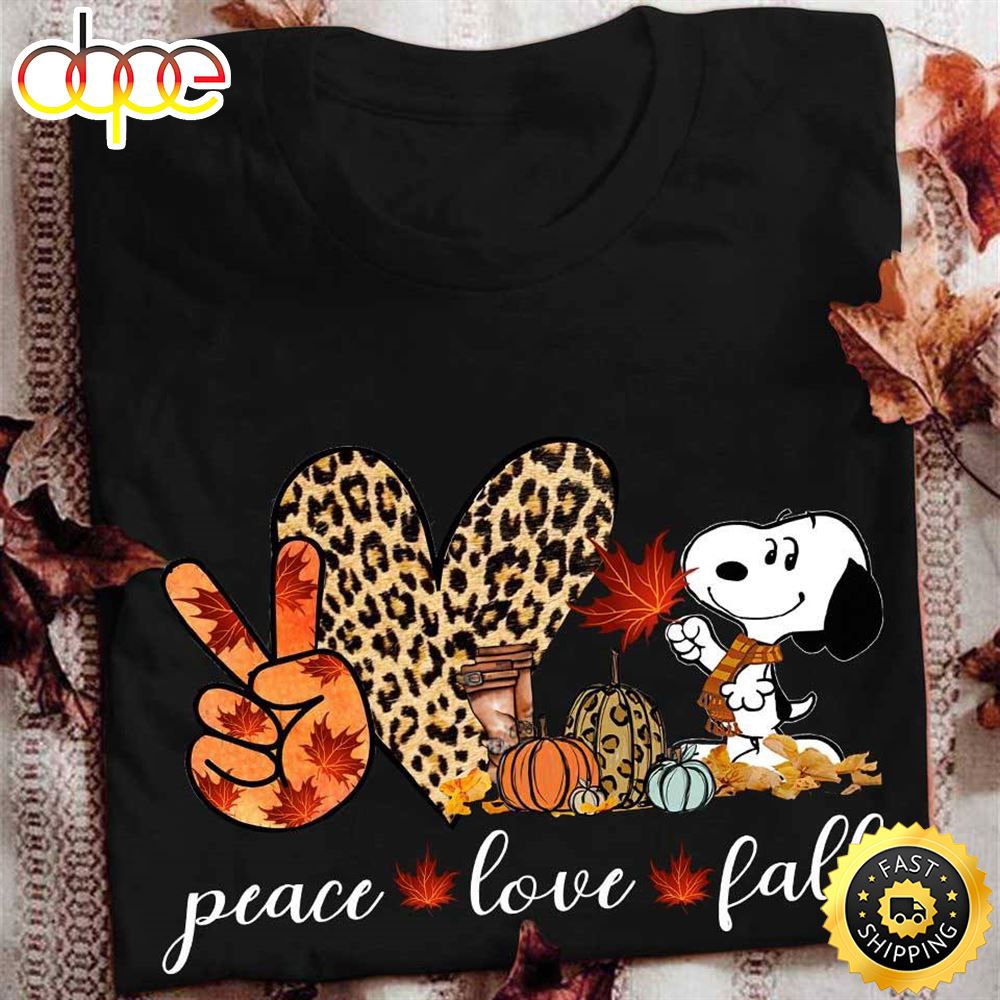 Snoopy Peace Love Fall Autumn Leaves Pumpkin Halloween Shirt Q7vuhi