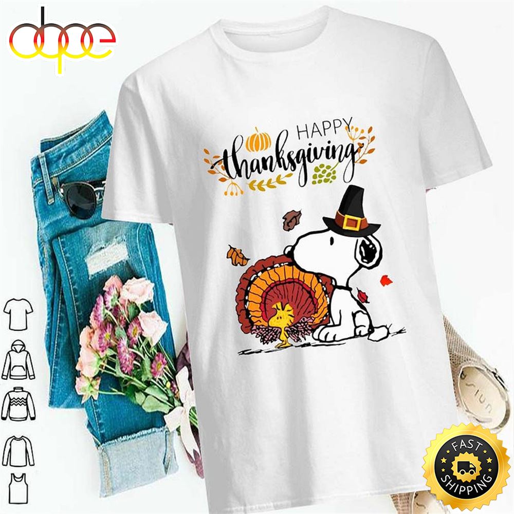 Snoopy And Woodstock Turkey Happy Thanksgiving Shirt Fhxeva