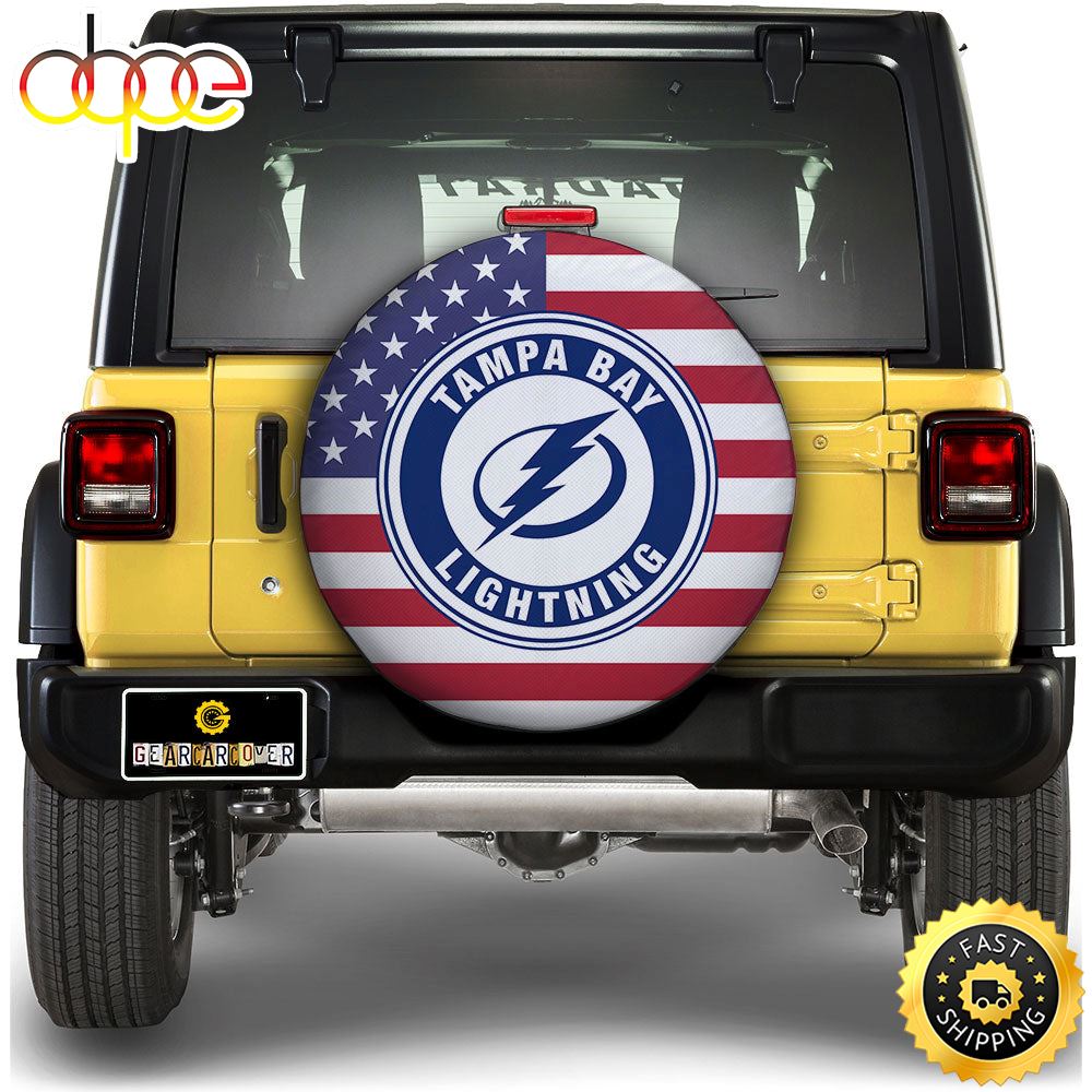 Tampa Bay Lightning Spare Tire Covers Custom US Flag Style 