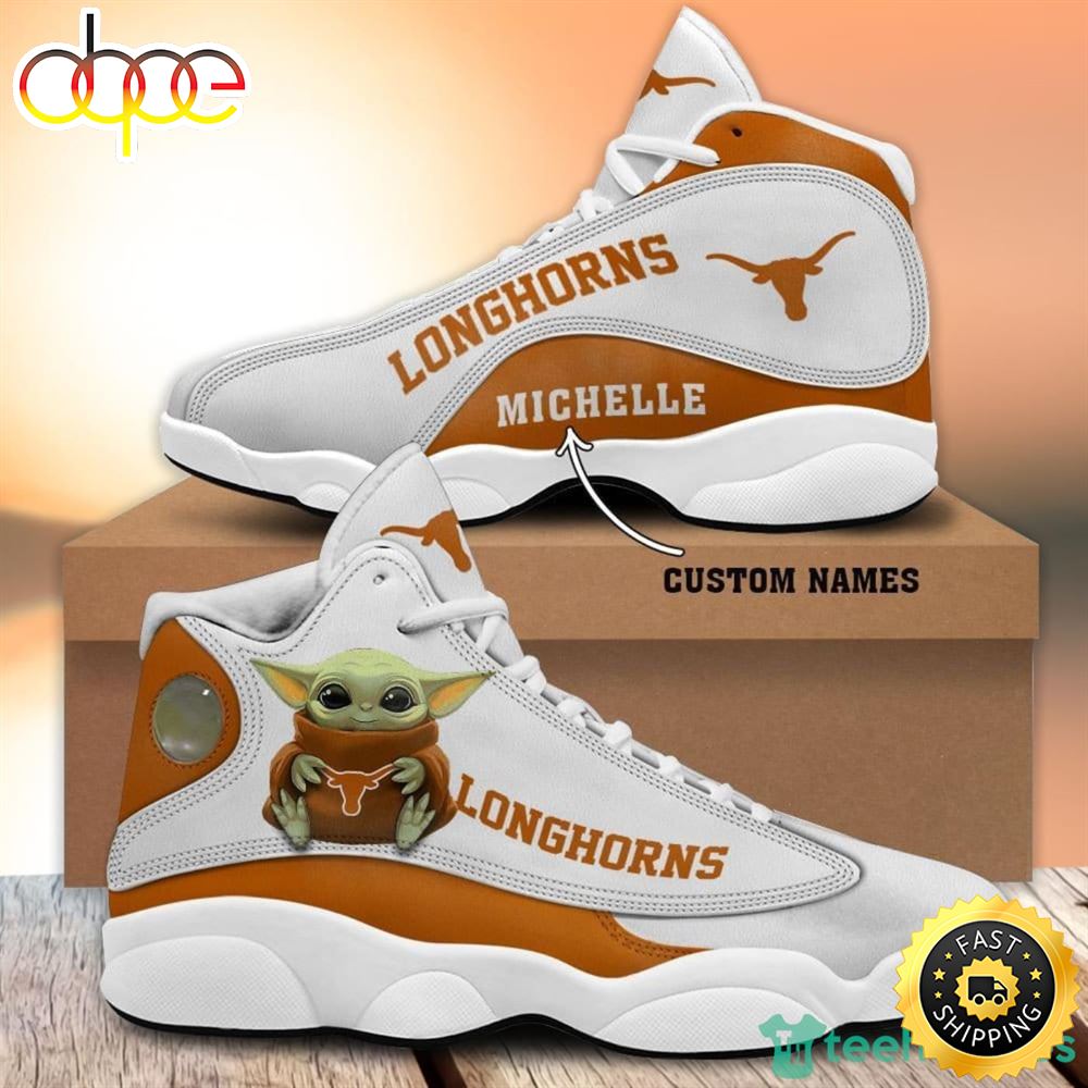 Texas Longhorns Fans Baby Yoda Custom Name Air Jordan 13 Sneaker Shoes E2efk5