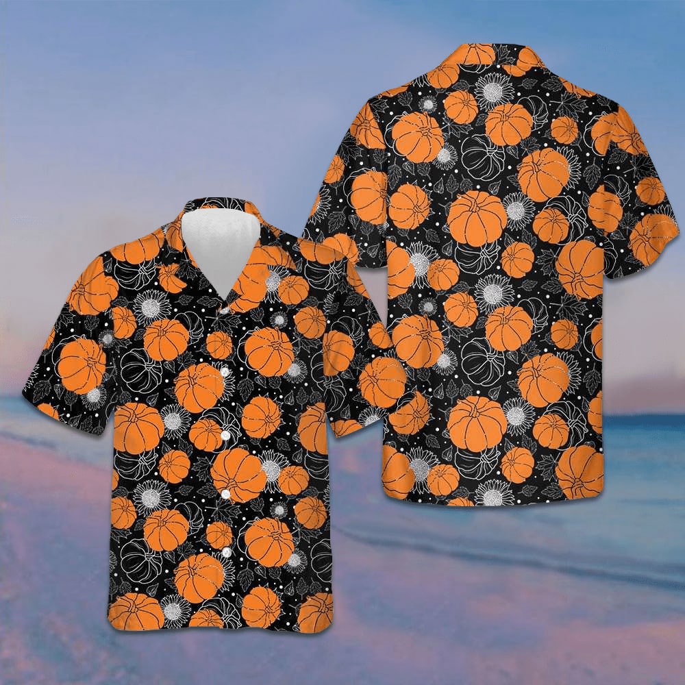 Thanksgiving Pumpkins And Sunflowers Seamless Pattern Hawaiian Shirt Gifts For Thanksgiving Cjugxl