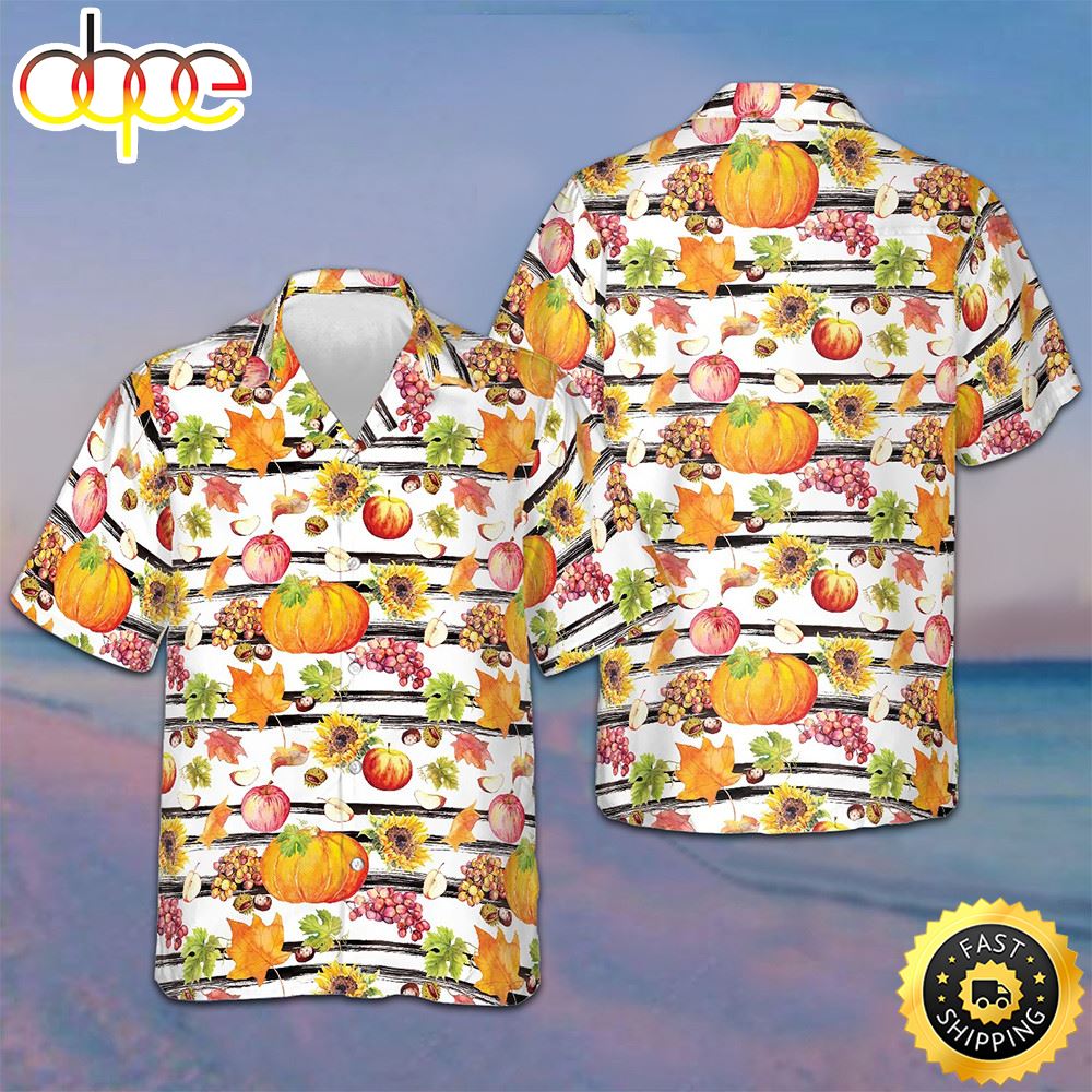 Thanksgiving Vegetables With Black Stripes Hawaiian Shirt Mens Summer Button Up Shirts Gifts Uhml72