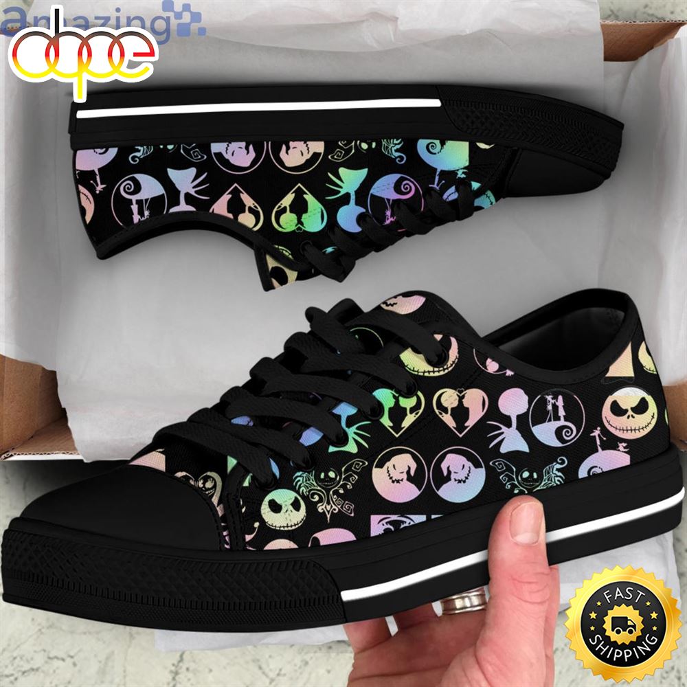 The Nightmare Before Christmas Jack Skellington Face Low Top Canvas Shoes Omfgb8