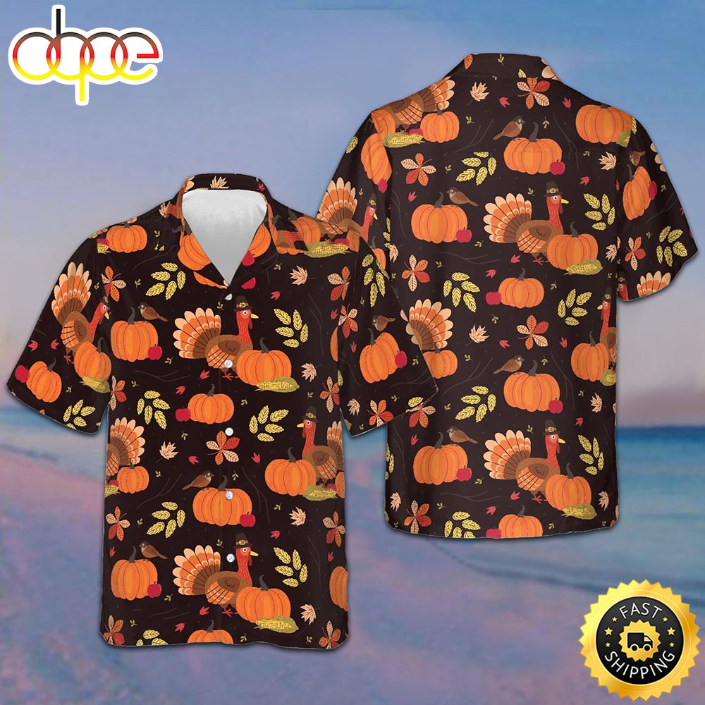 Turkey And Pumpkin Hawaiian Shirt Thanksgiving Button Up Shirt Gifts For Husband Qidusx