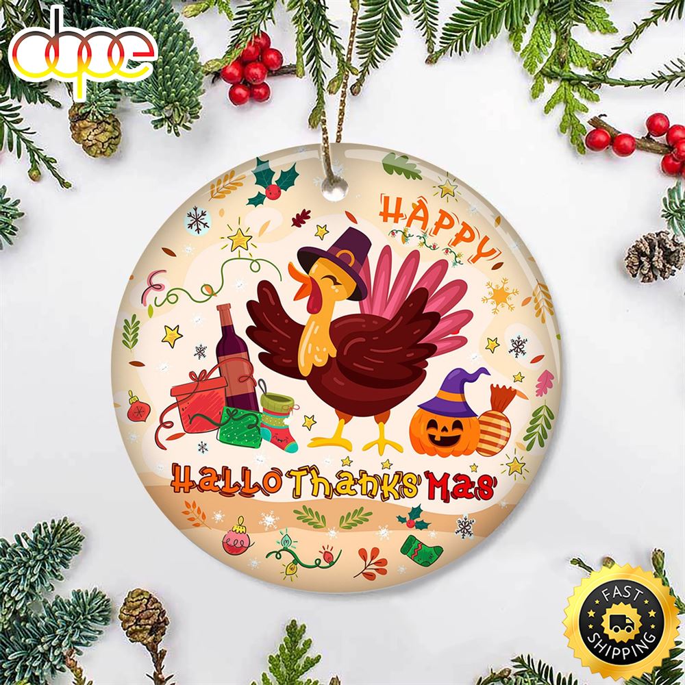 Turkey Happy Hallothanksmas Ornament Cute Funny Thanksgiving Ornament Gifts For Door Decor Npprhm