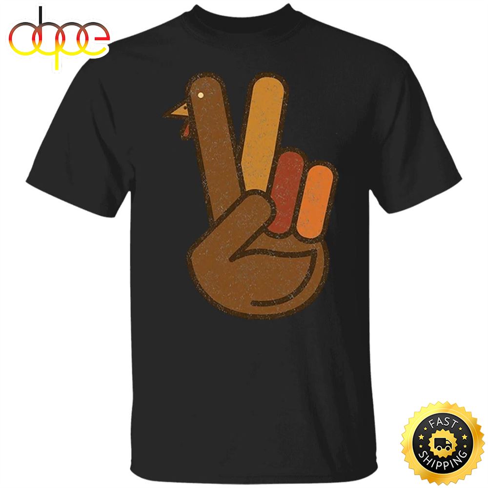 Turkey Peace Sign Hand T Shirt Thanksgiving V Sign Hand Basic Graphic Tees Gifts For Friends Bw08rb