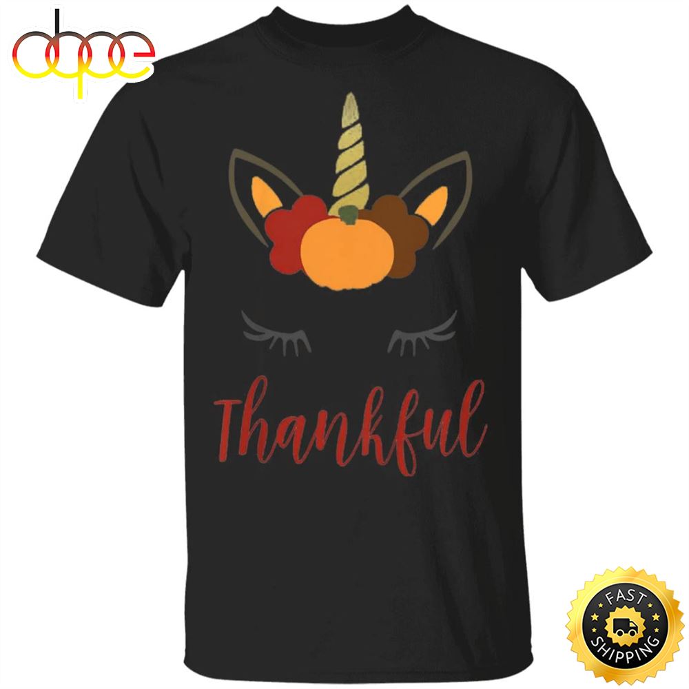 Unicorn Thankful T Shirt Cute Unicorn Autumn Shirt Vintage Designs Thanksgiving Gifts For Women Ihirep