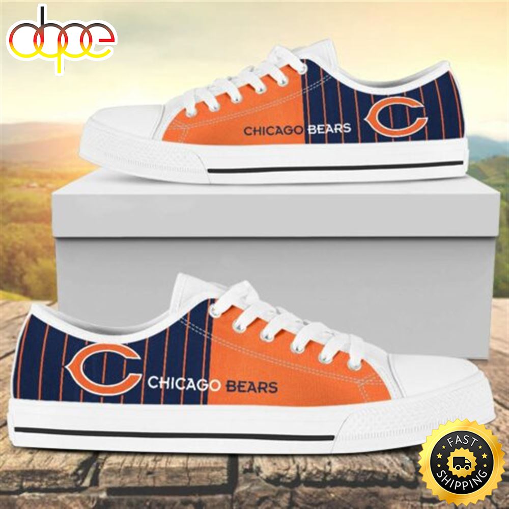 Vertical Stripes Chicago Bears Canvas Low Top Shoes Jq82a0