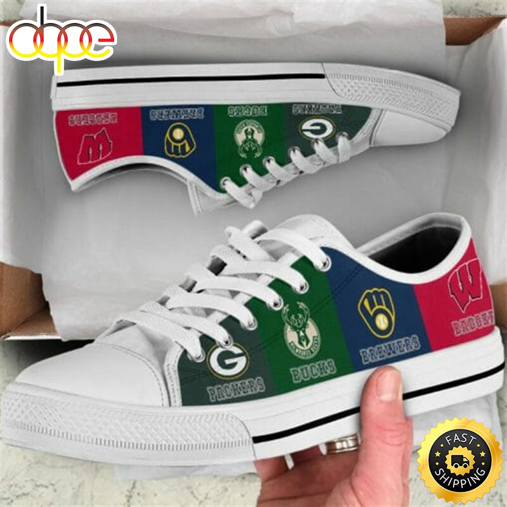 Wisconsin Badgers Wisconsin Badgers Green Bay Packers Milwaukee Brewers Milwaukee Bucks FLAG Low Top Shoes Mgwd6l