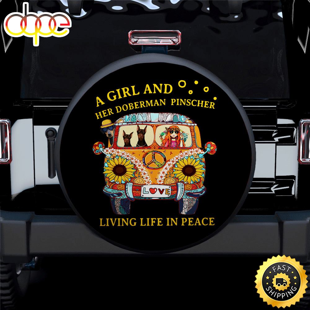 A Boho Girl And Her Doberman Pinscher Jeep Car Spare Tire Covers Gift For Campers Cs1tgd
