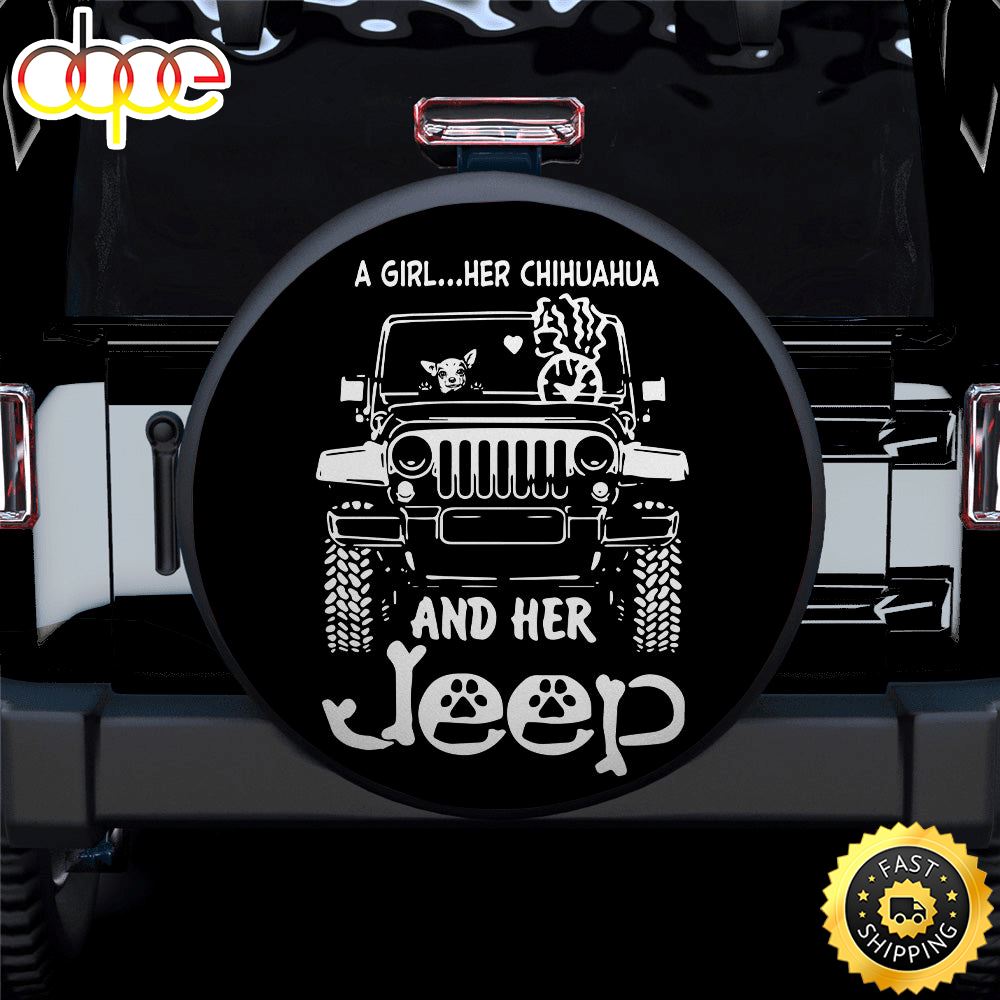 A Girl And Her Chihuahua Jeep Car Spare Tire Covers Gift For Campers V1uz3c