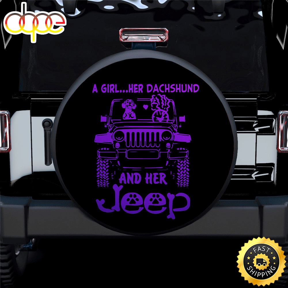 A Girl Her Dachshund And Her Purple Car Spare Tire Covers Gift For Campers Gst1d7