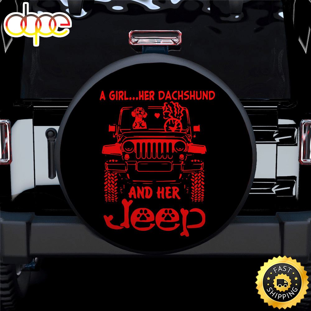 A Girl Her Dachshund And Her Red Car Spare Tire Covers Gift For Campers Wtfcpv