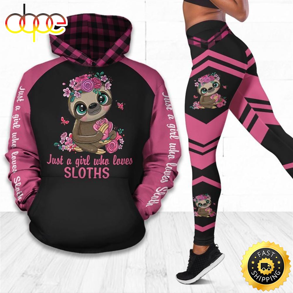 A Girl Loves Sloths All Over Print Leggings Hoodie Set Outfit For Women