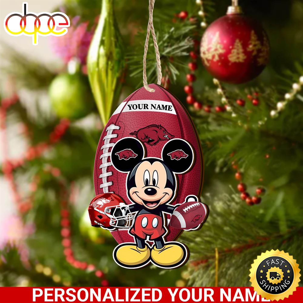 Arkansas Razorbacks And Mickey Mouse Ornament Personalized Your Name