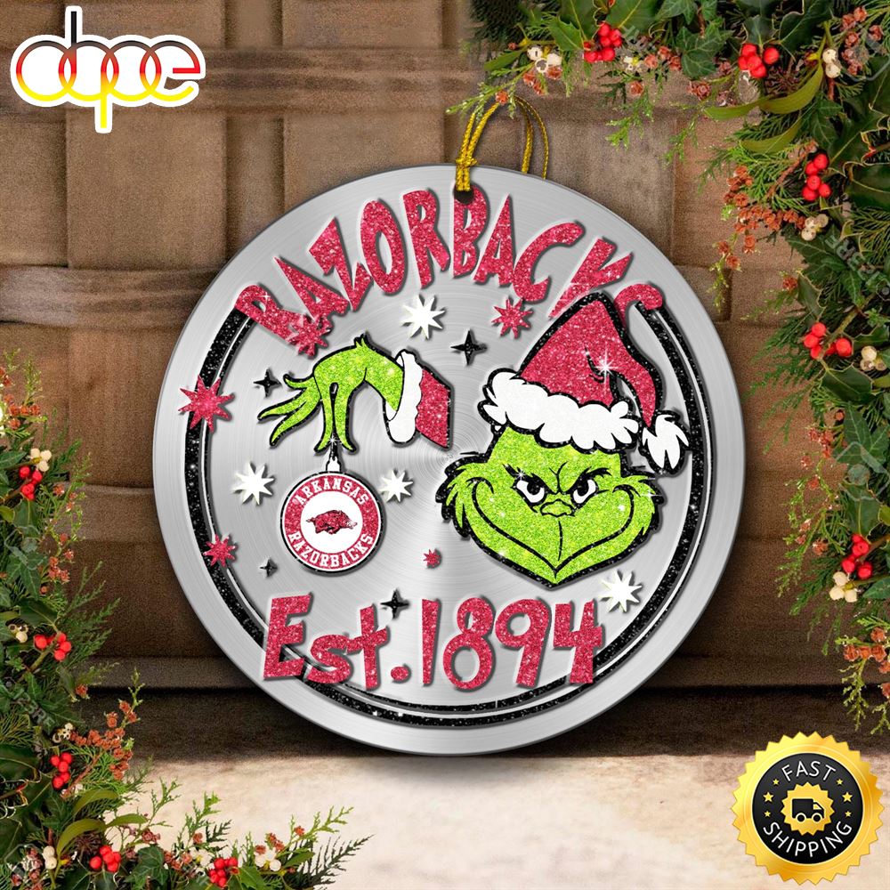 Arkansas Razorbacks Grinch Circle Ornaments Christmas Jcwwc4