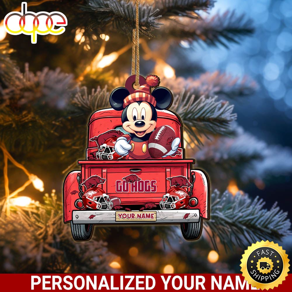 Arkansas Razorbacks Mickey Mouse Ornament Personalized Your Name Sport Home Decor Tuyakq.jpg