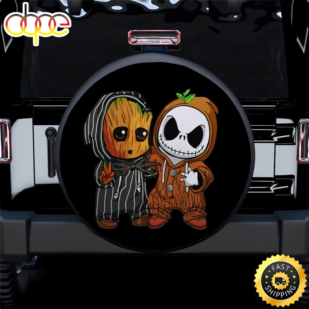 Baby Groot And Jack Nightmare Before Christmas Jeep Car Spare Tire Covers Gift For Campers G5porq