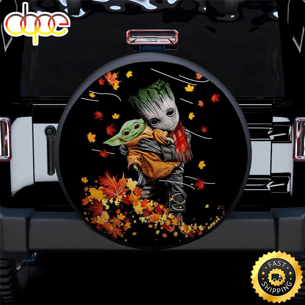 Baby Groot Hold Baby Yoda Autumn Car Spare Tire Covers Gift For Campers T6ugrr