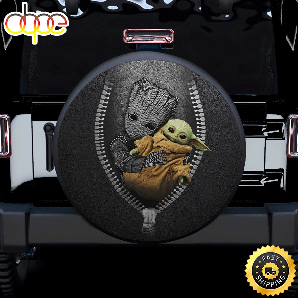 Baby Groot Hold Baby Yoda Zipper Car Spare Tire Covers Gift For Campers Vastb2