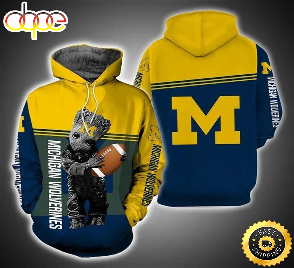 Baby Groot Hug Ball Michigan Wolverines 3d Hoodie Ncaa Gifts Fqvnzb