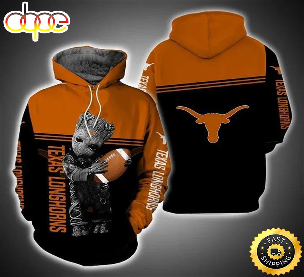Baby Groot Hug Ball Texas Longhorns 3d Hoodie Ncaa Basketball Gifts Vyopmw