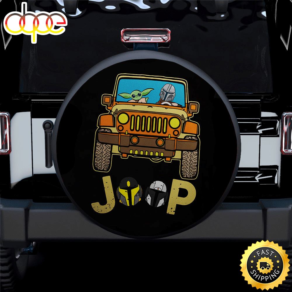 Baby Yoda And Mandalorian Riding Jeep Funny Car Spare Tire Covers Gift For Campers Lcpfe4