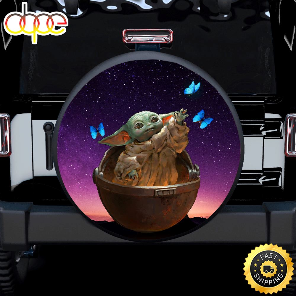 Baby Yoda Galaxy Butterfly Car Spare Tire Covers Gift For Campers Hig8xw