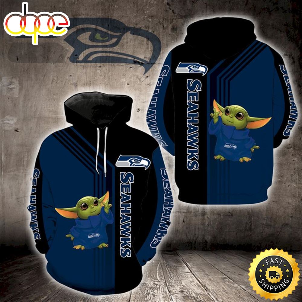 Baby Yoda Lovers Seattle Seahawks Blue Black 3d Hoodie All Over Print T9i2ob