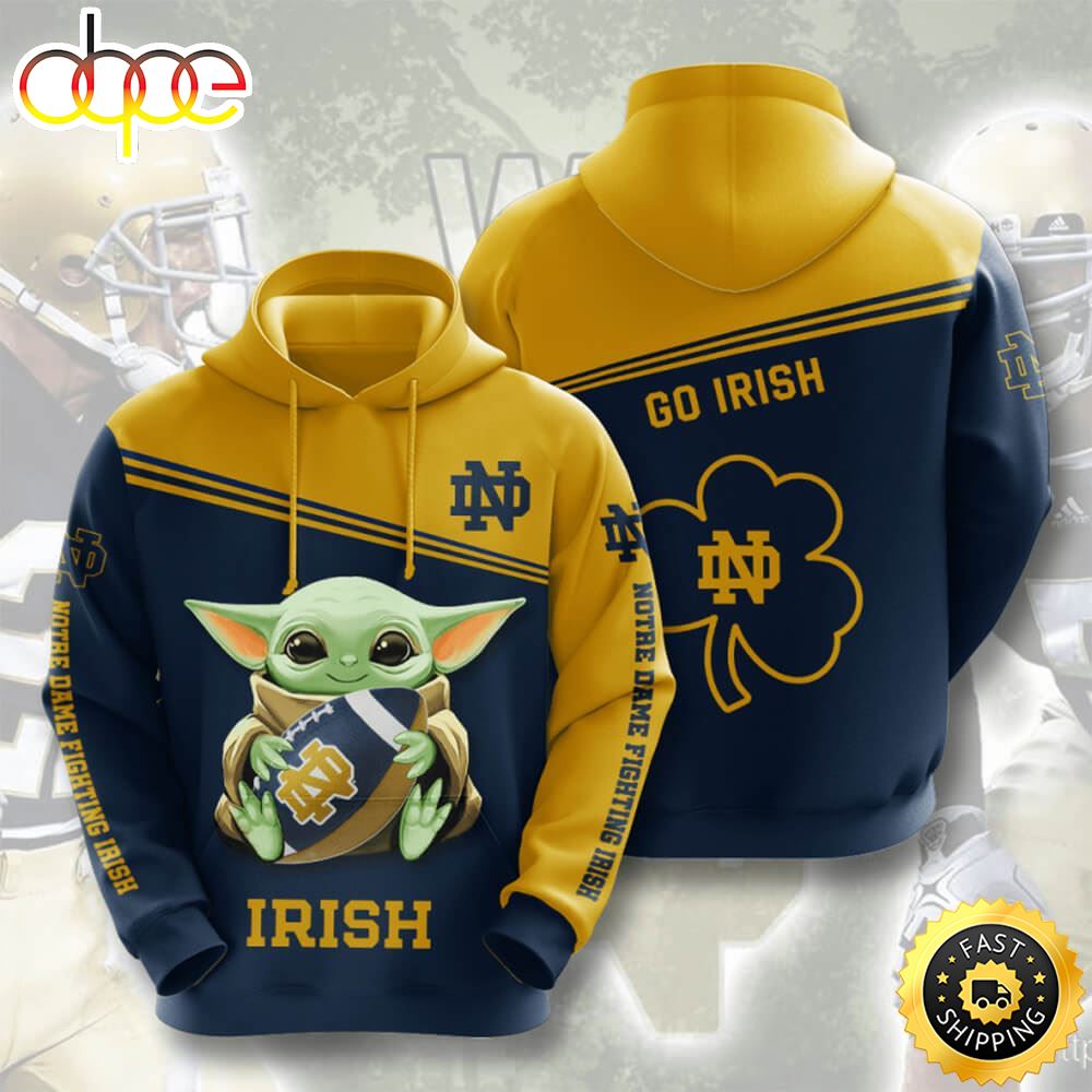Baby Yoda Notre Dame Fighting Irish 3d Hoodie Gift For Notre Dame Fans U6ikvc